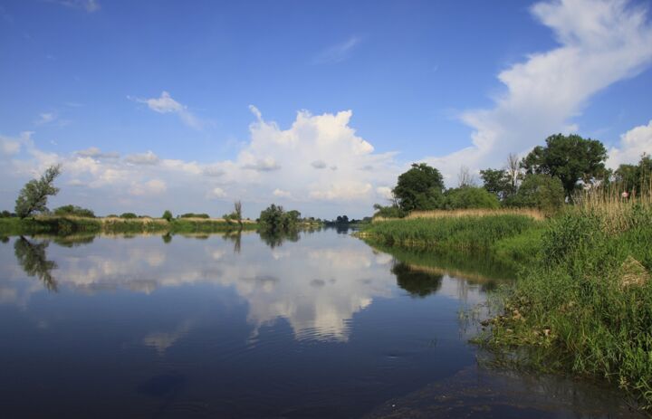 Eine unverbaute Flusslandschaft - so stellt sich die EU-WRRL Flüsse in Europa vor. - Link:  Wanderausstellung zur EU-Wasserrahmenrichtlinie