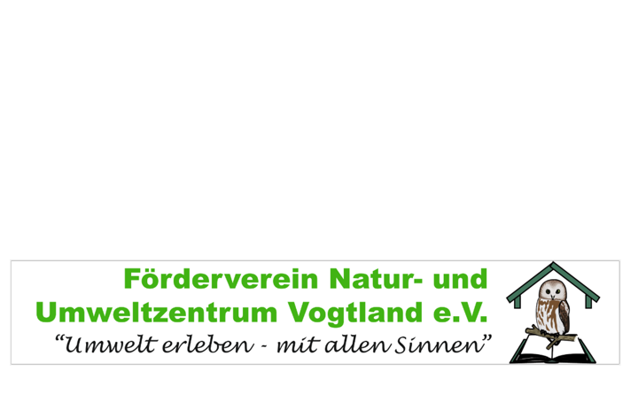 Man sieht das Logo des Förderverein Natur- und Umweltzentrum Vogtland e. V. in grün und schwarz mit kleiner Eule rechts