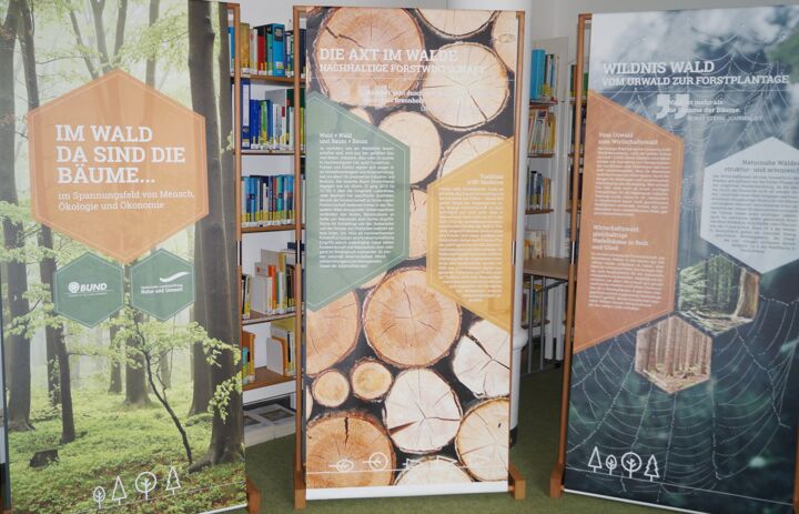Mobile Ausstellung der LaNU zum Thema Wald - Link: Vergabe Rahmenvertrag zur Unterstützung der Öffentlichkeitsarbeit (VOL/A)
