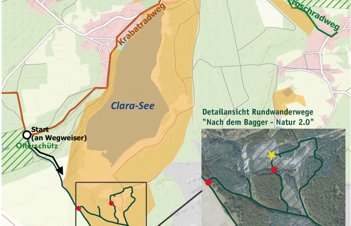 Karte der Rundwanderwege in der Bergbaufolgelandschaft Zeißholz