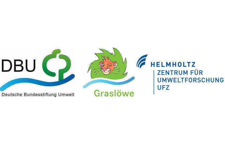 Nebeneinander sind drei Logos auf weißem Hintergrund abgebildet: Deutsche Bundesstiftung Umwelt, Graslöwe, Nelmoltz - Zentrum für Umweltforschung UFZ.