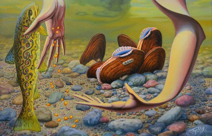 „Unten am Bach“ von Nicolas Felly, Ausschnitt des Bildes - Link:  Ein Hauch von Salvador Dalí im Vogtland  