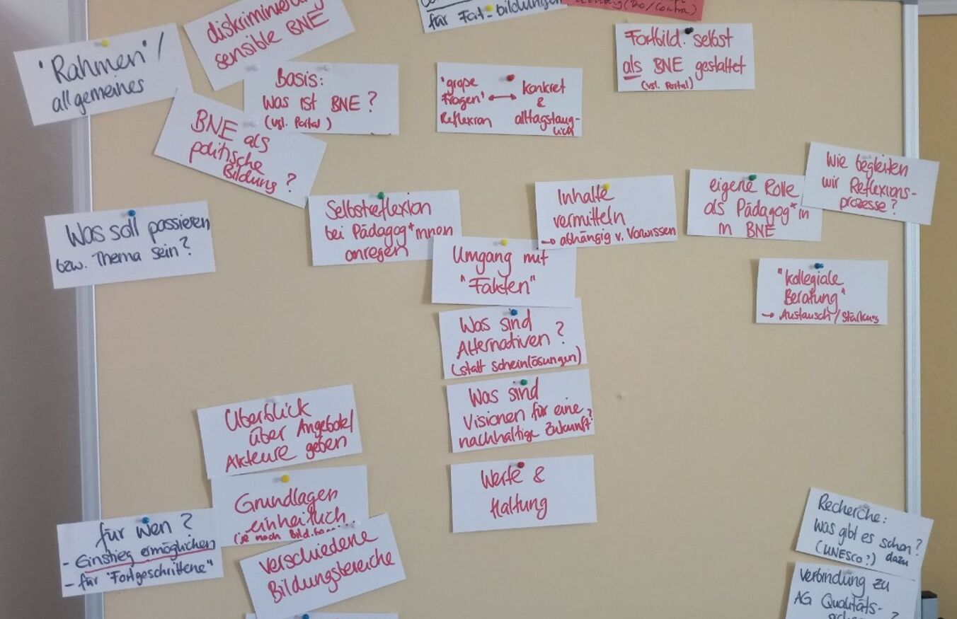 Aufnahme eines Boards aus der Beratungsgruppe Fortbildung für MultiplikatorInnen BNE