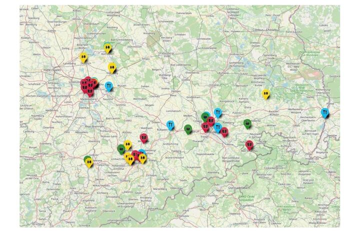 Karte der sächsischen FÖJ-Einsatzstellen mit Stand Juni 2022 - Link: FÖJ-Einsatzstellen