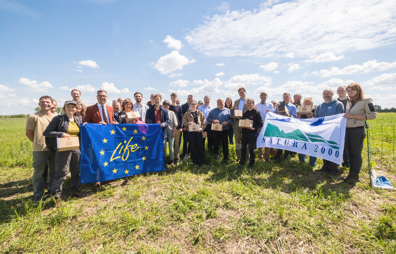 Feldhamsterauswilderung bei Wiedmar Mai 2026, Gruppenbild der beteiligten Akteure